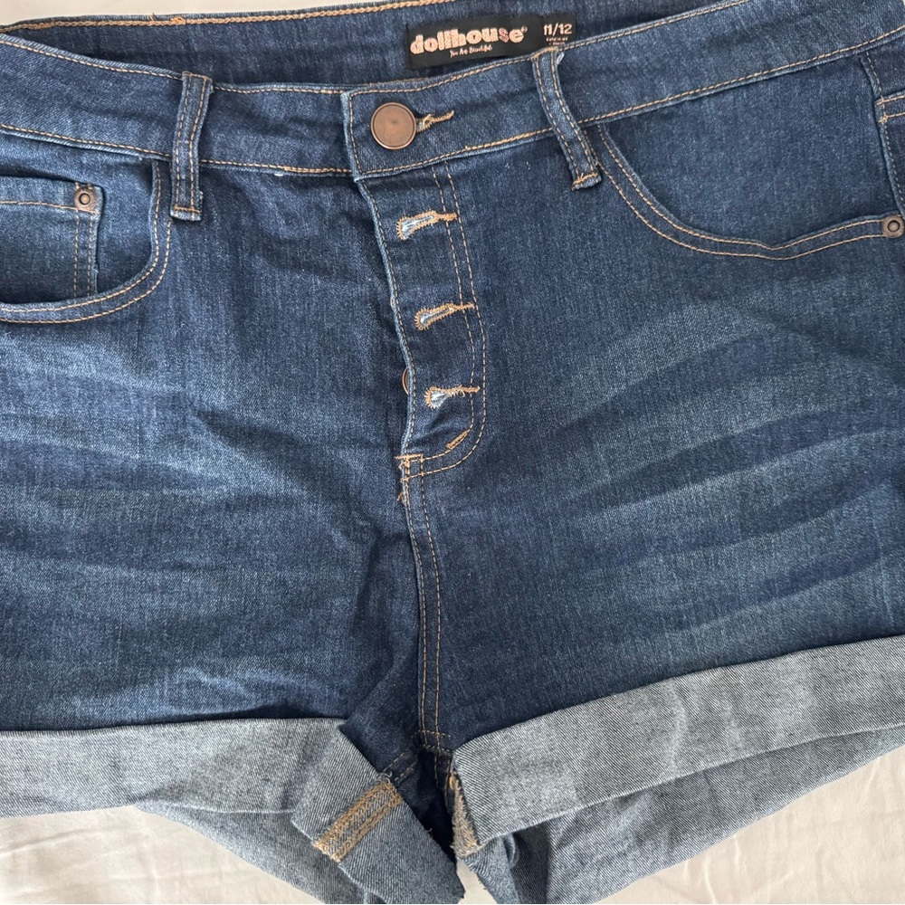 Dollhouse Blue Jean Shorts Distressed Mid-Thigh